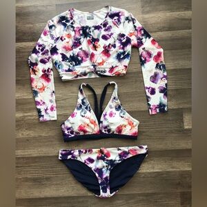 Athleta Water Color Bikini Set with RashGuard Large